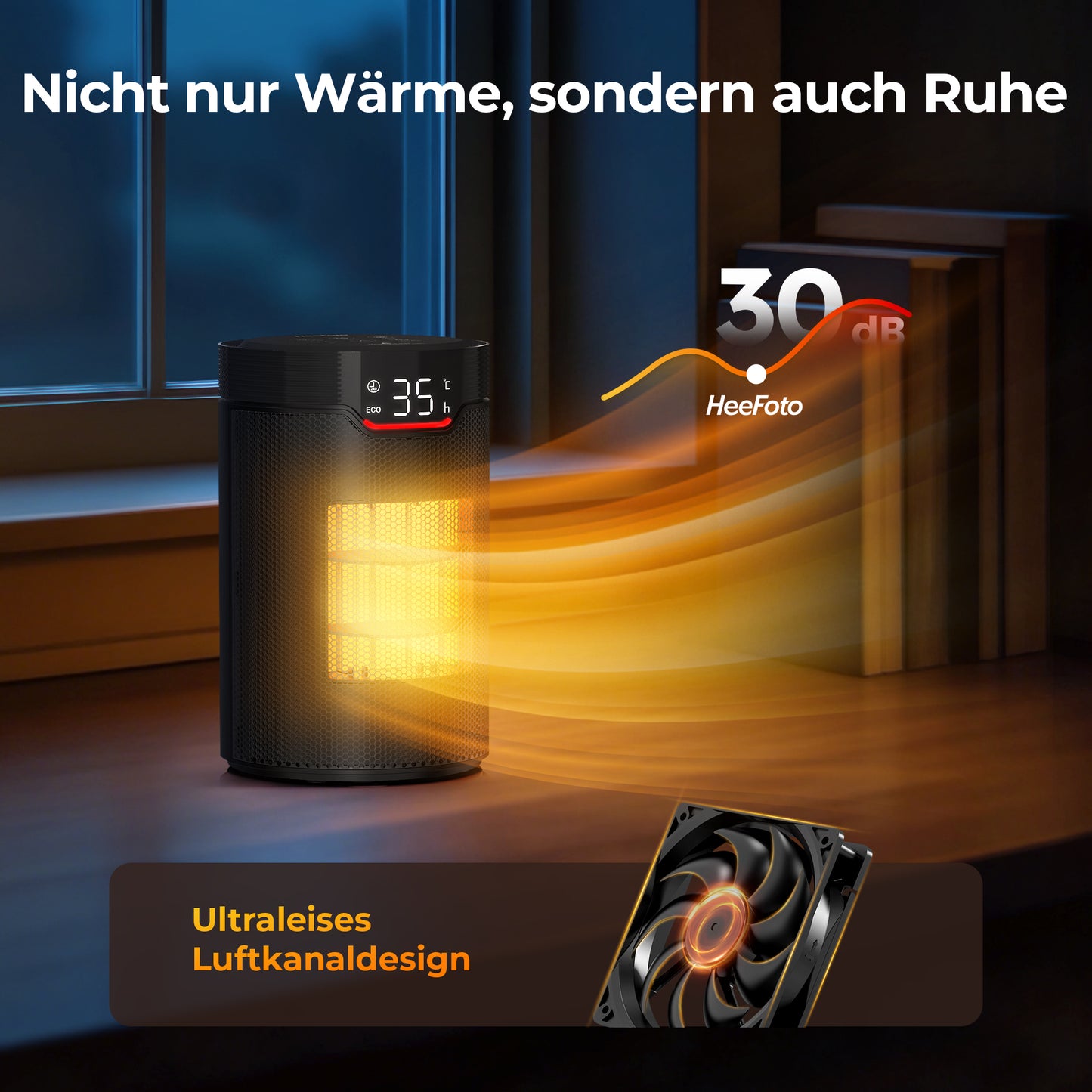Heefoto 1500W ECO Heizlüfter Klein – Energiesparend & Leise