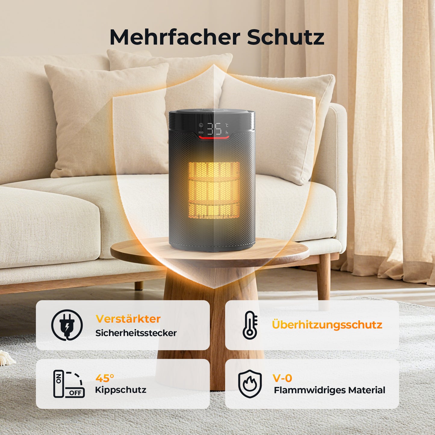 Heefoto 1500W ECO Heizlüfter Klein – Energiesparend & Leise