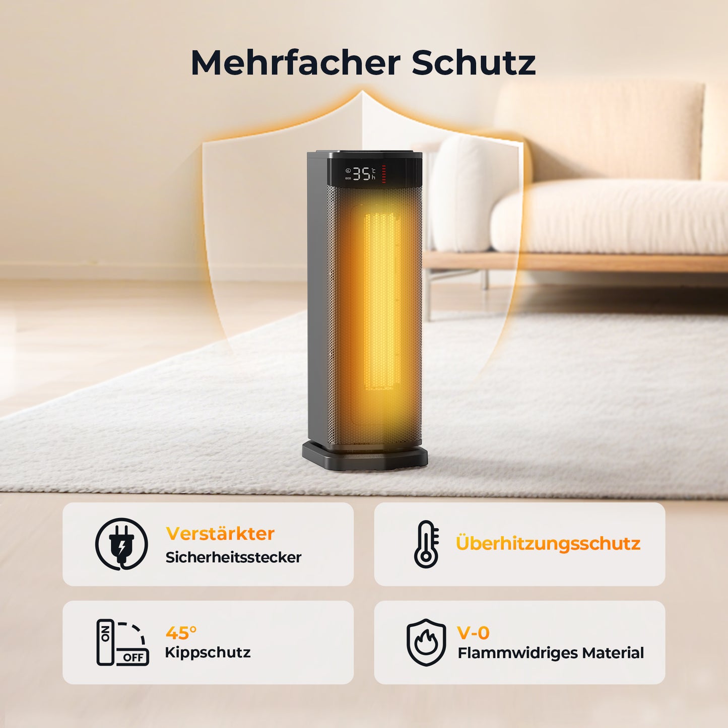 Heefoto ECO Heizlüfter 2000W – Energiesparend & Leise